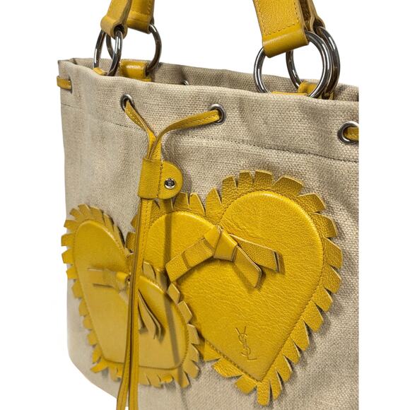 YSL / Yves Saint Laurent Yellow Heart Embellished Mini / Small Shoulder Tote Bag - Picture 7 of 12
